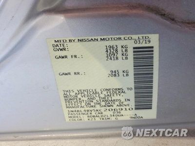 Zdjęcie 12 z 12 samochodu: 2019 NISSAN ALTIMA S VIN:1N4BL4BV5KC206910 - miniatura