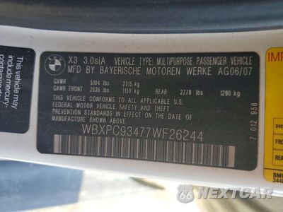 Zdjęcie 12 z 12 samochodu: 2007 BMW X3 3.0SI VIN:WBXPC93477WF26244 - miniatura