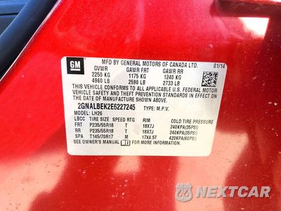 Zdjęcie 13 z 13 samochodu: 2014 CHEVROLET EQUINOX LT VIN:2GNALBEK2E6227245 - miniatura