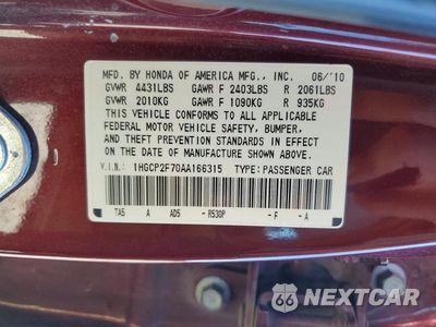 Zdjęcie 12 z 12 samochodu: 2010 HONDA ACCORD EX VIN:1HGCP2F70AA166315 - miniatura