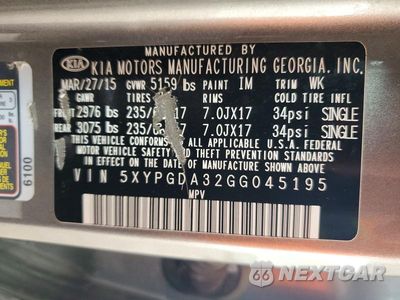 Zdjęcie 13 z 13 samochodu: 2016 KIA SORENTO LX VIN:5XYPGDA32GG045195 - miniatura