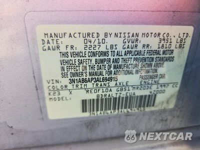 Zdjęcie 13 z 13 samochodu: 2010 NISSAN SENTRA 2.0 VIN:3N1AB6AP3AL694915 - miniatura