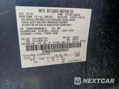 Zdjęcie 13 z 13 samochodu: 2019 FORD FLEX SEL VIN:2FMGK5C86KBA00654 - miniatura