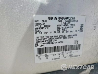 Zdjęcie 13 z 13 samochodu: 2016 FORD EXPLORER LIMITED VIN:1FM5K7F82GGC24695 - miniatura