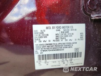 Zdjęcie 13 z 13 samochodu: 2022 FORD EXPLORER XLT VIN:1FMSK7DHXNGB64233 - miniatura