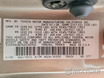 Zdjęcie 13 z 13 samochodu: 2006 TOYOTA TACOMA BASE VIN:5TEPX42N76Z238950 - miniatura