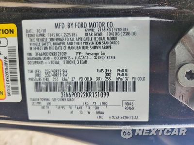 Zdjęcie 12 z 12 samochodu: 2019 FORD FUSION TITANIUM VIN:3FA6P0D92KR121099 - miniatura