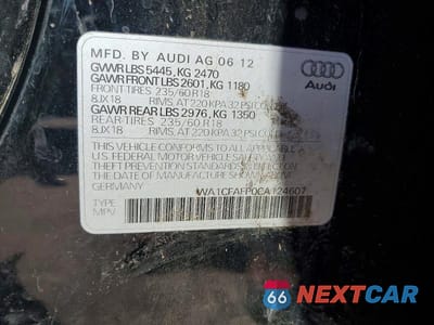 Zdjęcie 12 z 12 samochodu: 2012 AUDI Q5 PREMIUM VIN:WA1CFAFP0CA124607 - miniatura
