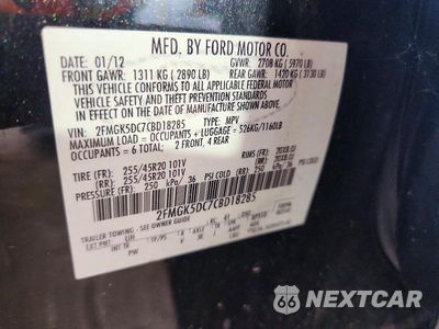 Zdjęcie 13 z 13 samochodu: 2012 FORD FLEX LIMITED VIN:2FMGK5DC7CBD18285 - miniatura