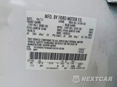 Zdjęcie 14 z 14 samochodu: 2013 FORD EXPLORER XLT VIN:1FM5K7D84DGC61536 - miniatura