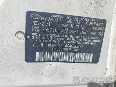 Zdjęcie 12 z 12 samochodu: 2016 HYUNDAI SONATA HYBRID LIMITED VIN:KMHE34L14GA030675 - miniatura