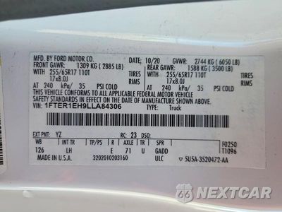 Zdjęcie 12 z 12 samochodu: 2020 FORD RANGER XL VIN:1FTER1EH9LLA84306 - miniatura