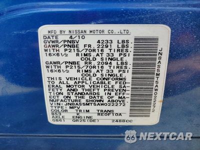 Zdjęcie 12 z 12 samochodu: 2010 NISSAN ROGUE SL VIN:JN8AS5MT5AW022272 - miniatura