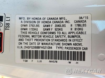 Zdjęcie 12 z 12 samochodu: 2015 HONDA CIVIC EX VIN:2HGFG3B88FH521094 - miniatura