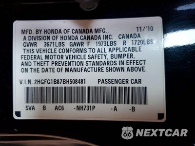 Zdjęcie 13 z 13 samochodu: 2011 HONDA CIVIC EX VIN:2HGFG1B87BH508481 - miniatura