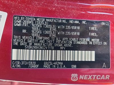 Zdjęcie 13 z 13 samochodu: 2022 TOYOTA HIGHLANDER XLE VIN:5TDHZRBH3NS241118 - miniatura