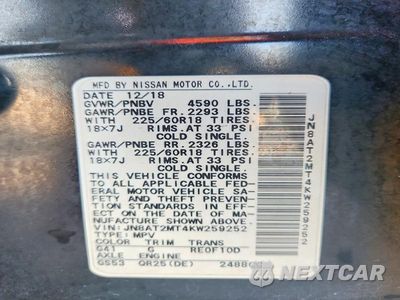 Zdjęcie 13 z 13 samochodu: 2019 NISSAN ROGUE SV VIN:JN8AT2MT4KW259252 - miniatura