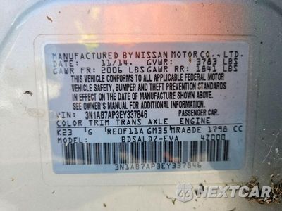 Zdjęcie 12 z 12 samochodu: 2014 NISSAN SENTRA SV VIN:3N1AB7AP3EY337846 - miniatura