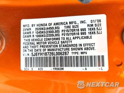 Zdjęcie 13 z 13 samochodu: 2006 HONDA ELEMENT EX VIN:5J6YH18726L006287 - miniatura