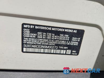 Zdjęcie 13 z 13 samochodu: 2022 BMW X5 XDRIVE45E VIN:5UXTA6C03N9M00273 - miniatura