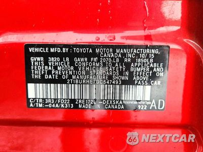 Zdjęcie 12 z 12 samochodu: 2016 TOYOTA COROLLA S VIN:2T1BURHE7GC547493 - miniatura
