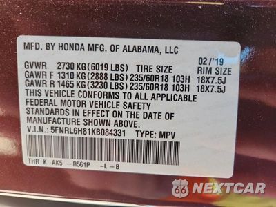 Zdjęcie 14 z 14 samochodu: 2019 HONDA ODYSSEY TOURING VIN:5FNRL6H81KB084331 - miniatura