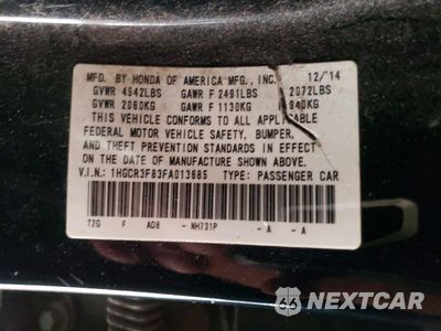 Zdjęcie 12 z 12 samochodu: 2015 HONDA ACCORD EXL VIN:1HGCR3F83FA013685 - miniatura