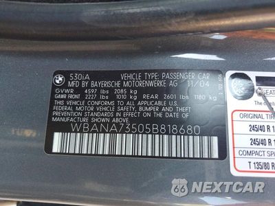 Zdjęcie 12 z 12 samochodu: 2005 BMW 530 I VIN:WBANA73505B818680 - miniatura
