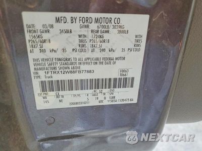 Zdjęcie 12 z 12 samochodu: 2008 FORD F150 VIN:1FTRX12W88FB77883 - miniatura