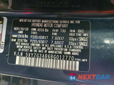 Zdjęcie 13 z 13 samochodu: 2011 HYUNDAI SANTA FE GLS VIN:5XYZG3AB6BG012770 - miniatura