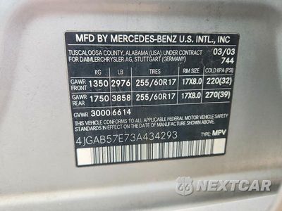 Zdjęcie 12 z 12 samochodu: 2003 MERCEDES-BENZ ML 350 VIN:4JGAB57E73A434293 - miniatura