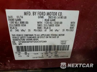 Zdjęcie 14 z 14 samochodu: 2016 FORD EXPLORER LIMITED VIN:1FM5K8F87GGC07249 - miniatura