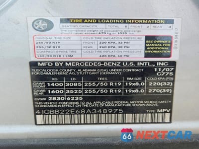 Zdjęcie 12 z 12 samochodu: 2008 MERCEDES-BENZ ML 320 CDI VIN:4JGBB22E68A348975 - miniatura