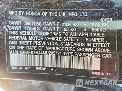 Zdjęcie 12 z 12 samochodu: 2021 HONDA CIVIC SPORT VIN:SHHFK7H44MU205721 - miniatura