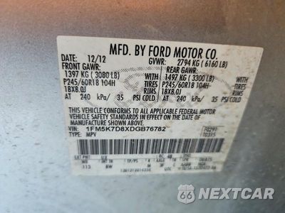Zdjęcie 13 z 13 samochodu: 2013 FORD EXPLORER XLT VIN:1FM5K7D8XDGB76782 - miniatura