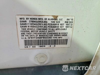 Zdjęcie 14 z 14 samochodu: 2015 HONDA PILOT EXL VIN:5FNYF3H68FB033382 - miniatura