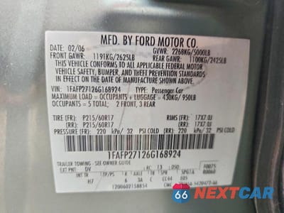 Zdjęcie 12 z 12 samochodu: 2006 FORD FIVE HUNDRED SEL VIN:1FAFP27126G168924 - miniatura