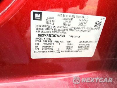Zdjęcie 12 z 12 samochodu: 2017 CHEVROLET SILVERADO K1500 LT VIN:1GCVKREC9HZ142023 - miniatura