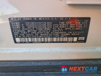 Zdjęcie 13 z 13 samochodu: 2027 HONDA HR-V LX VIN:3CZRZ1H33VM702801 - miniatura