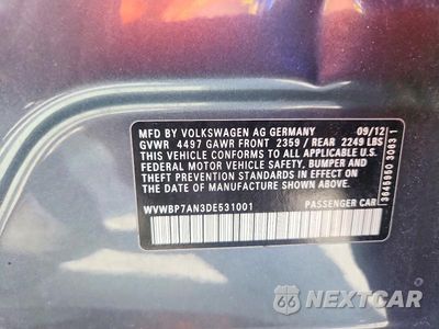 Zdjęcie 12 z 12 samochodu: 2013 VOLKSWAGEN CC SPORT VIN:WVWBP7AN3DE531001 - miniatura