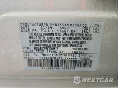 Zdjęcie 12 z 12 samochodu: 2020 NISSAN SENTRA SV VIN:3N1AB8CV6LY203573 - miniatura