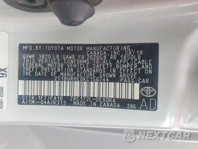 Zdjęcie 12 z 12 samochodu: 2019 TOYOTA COROLLA L VIN:2T1BURHE0KC156744 - miniatura