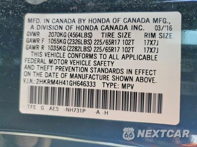 Zdjęcie 13 z 13 samochodu: 2016 HONDA CR-V SE VIN:2HKRM4H41GH646333 - miniatura