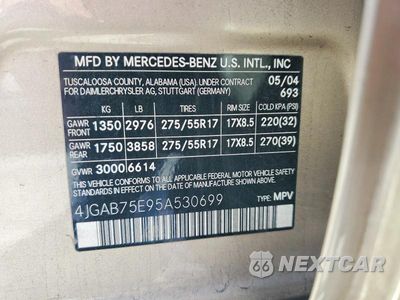 Zdjęcie 12 z 12 samochodu: 2005 MERCEDES-BENZ ML 500 VIN:4JGAB75E95A530699 - miniatura
