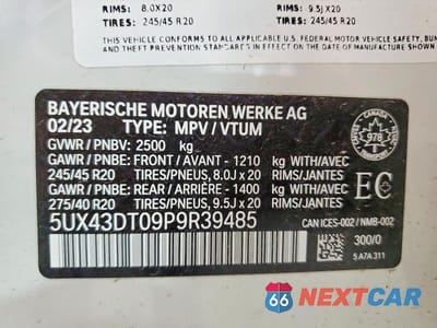 Zdjęcie 13 z 13 samochodu: 2023 BMW X4 M40I VIN:5UX43DT09P9R39485 - miniatura