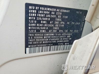 Zdjęcie 13 z 13 samochodu: 2017 VOLKSWAGEN TIGUAN SPORT VIN:WVGUV7AXXHK011624 - miniatura