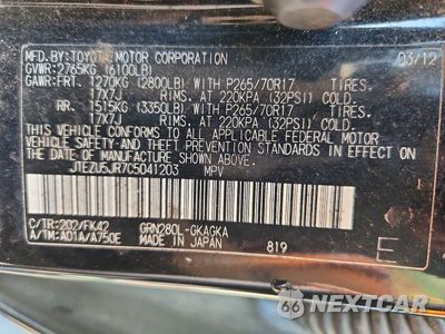 Zdjęcie 13 z 13 samochodu: 2012 TOYOTA 4RUNNER SR5 VIN:JTEZU5JR7C5041203 - miniatura