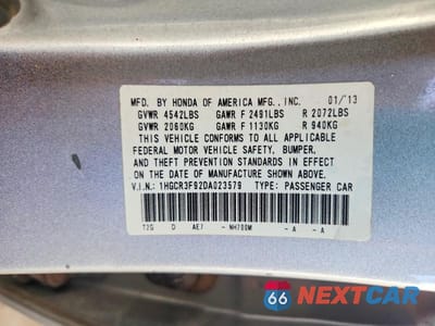 Zdjęcie 12 z 12 samochodu: 2013 HONDA ACCORD TOURING VIN:1HGCR3F92DA023579 - miniatura
