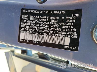 Zdjęcie 13 z 13 samochodu: 2020 HONDA CIVIC SPORT VIN:SHHFK7H45LU411144 - miniatura