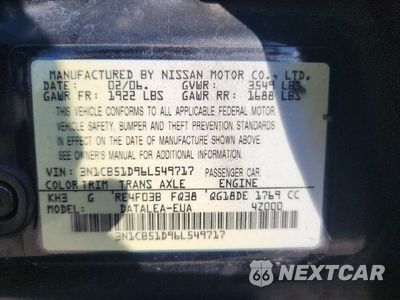 Zdjęcie 12 z 12 samochodu: 2006 NISSAN SENTRA 1.8 VIN:3N1CB51D96L549717 - miniatura